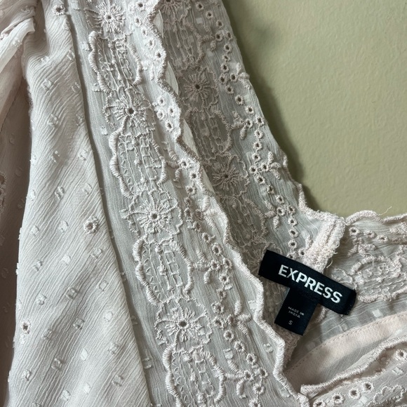 Express Romantic Pink Puff Eyelet Long Sleeve Cottagecore Bodysuit Top Small Y2K - Picture 6 of 12